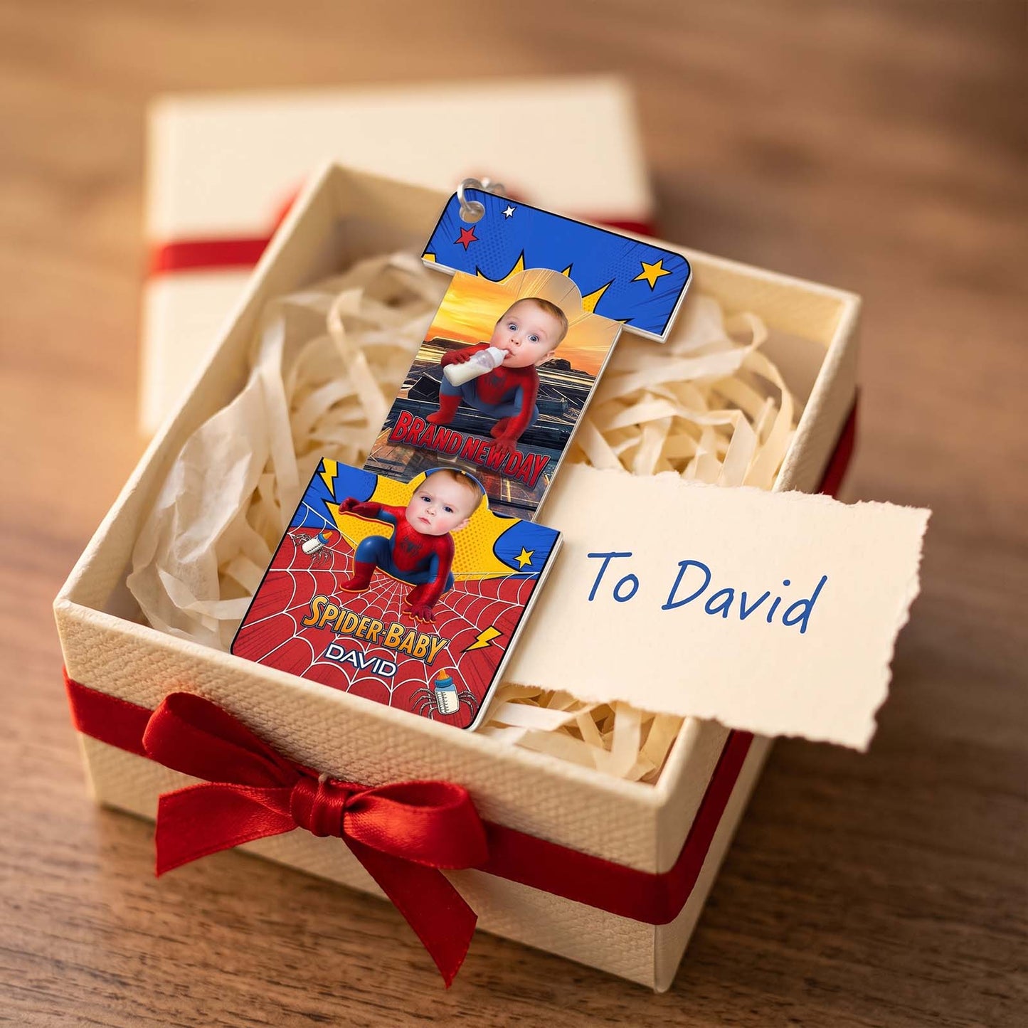 Personalized Spider-Baby Hidden Photo Keychain – Custom Baby Superhero Keepsake Gift
