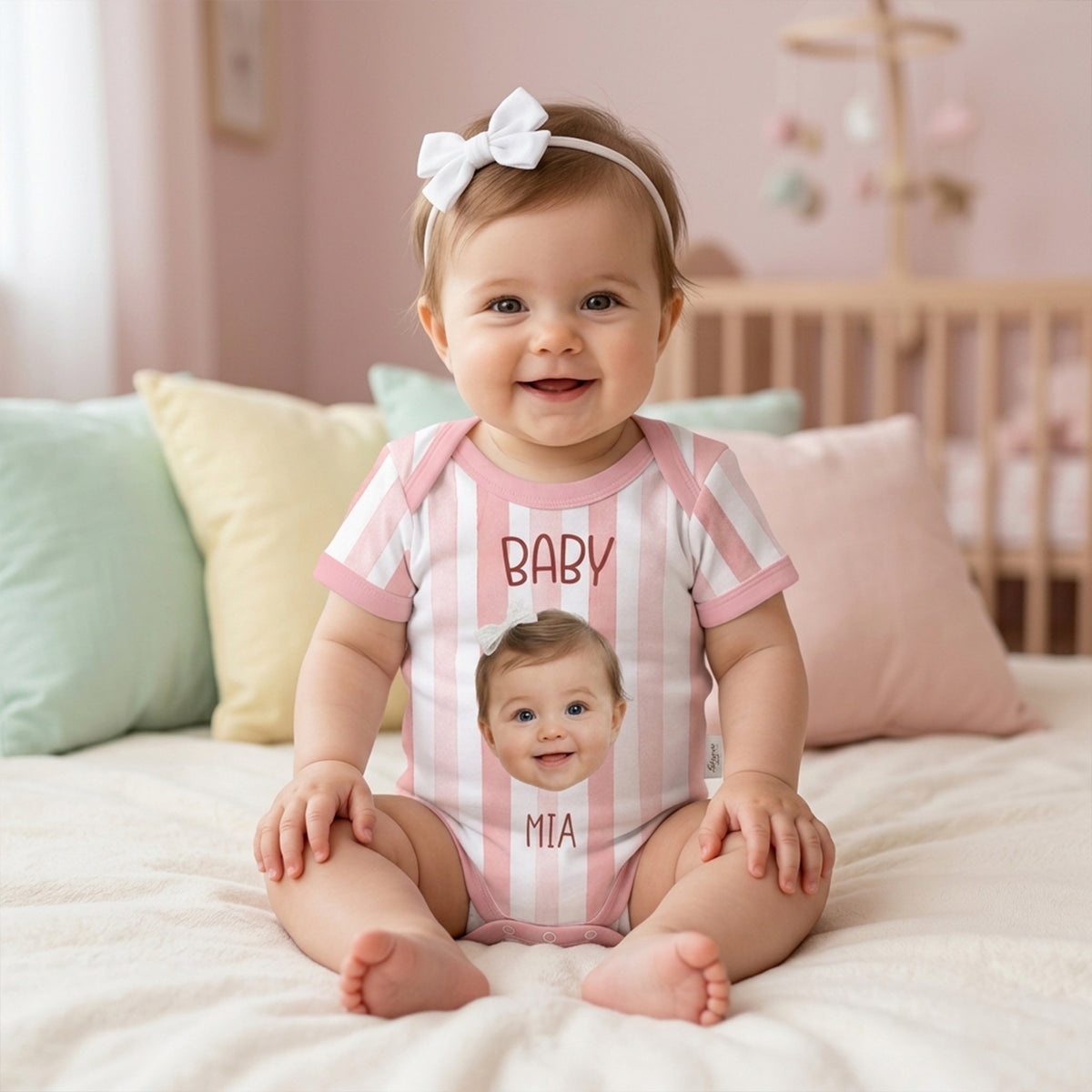 Personalized Striped Pet & Baby Bodysuit – Custom Baby & Pet Portrait, Family Baby Shower Gift
