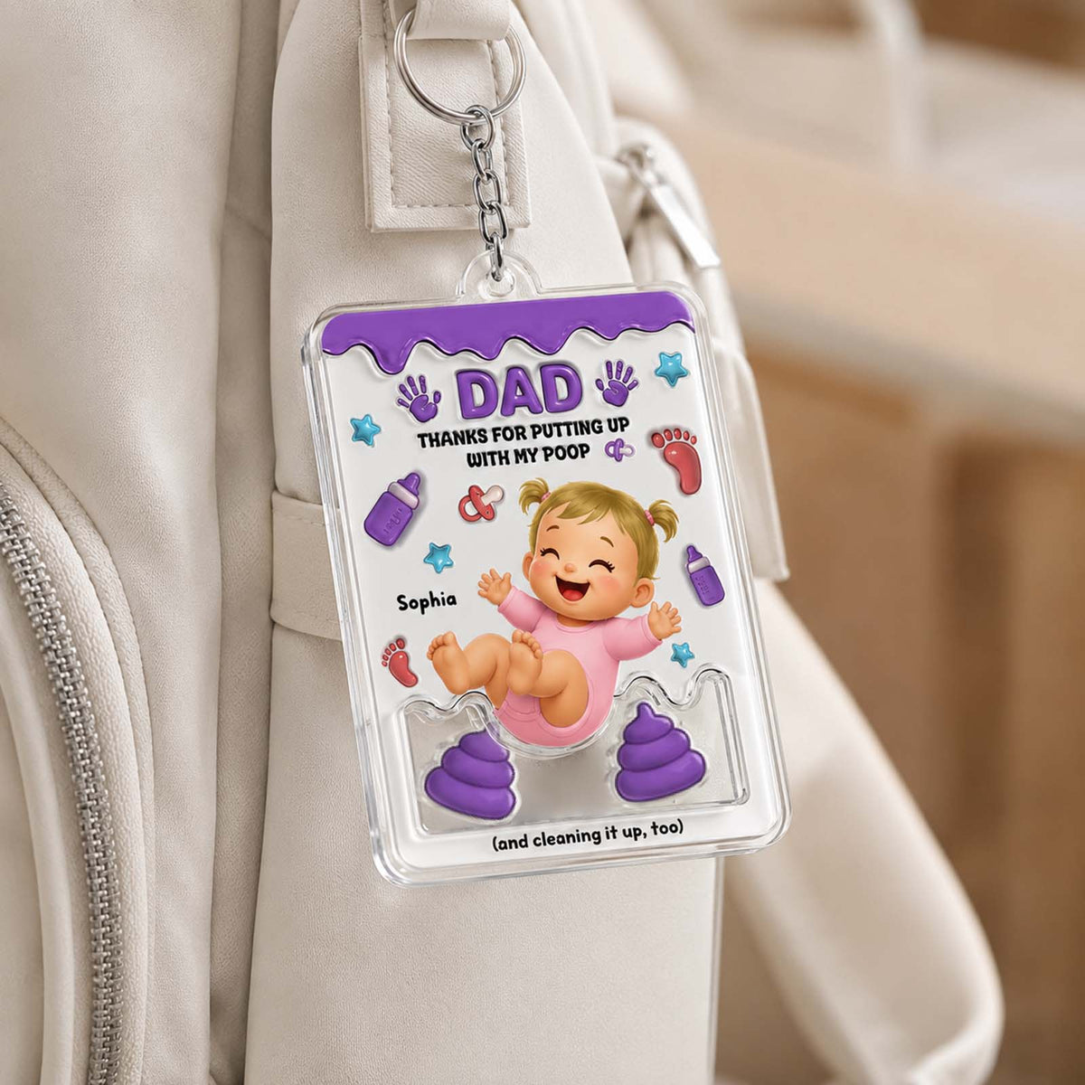 Personalized "Thanks for Putting Up With My Poop" Shaker Keychain – Custom Baby Gift for Mom & Dad
