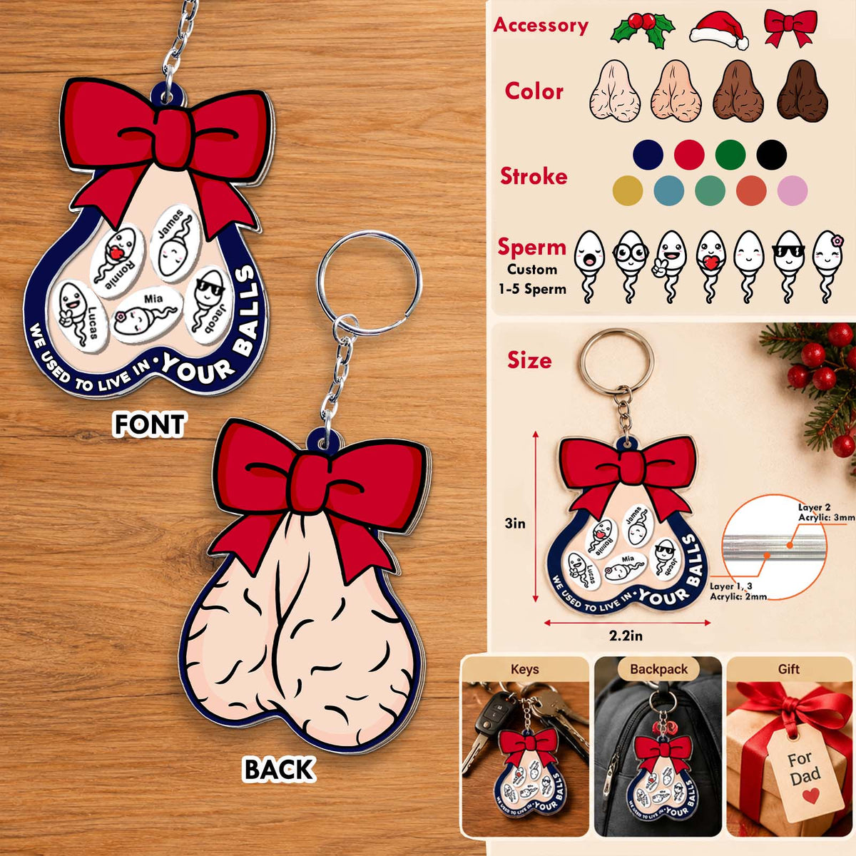 Personalized Acrylic Shaking Keychain, Custom Name Funny Novelty Keyring Gift