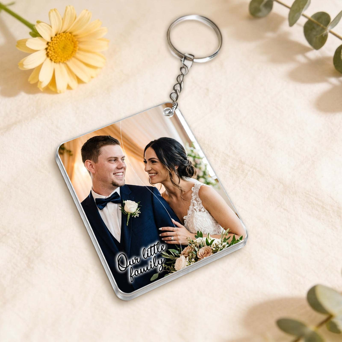 Personalized Hidden Slider Keychain – Couple & Baby Photo Gift