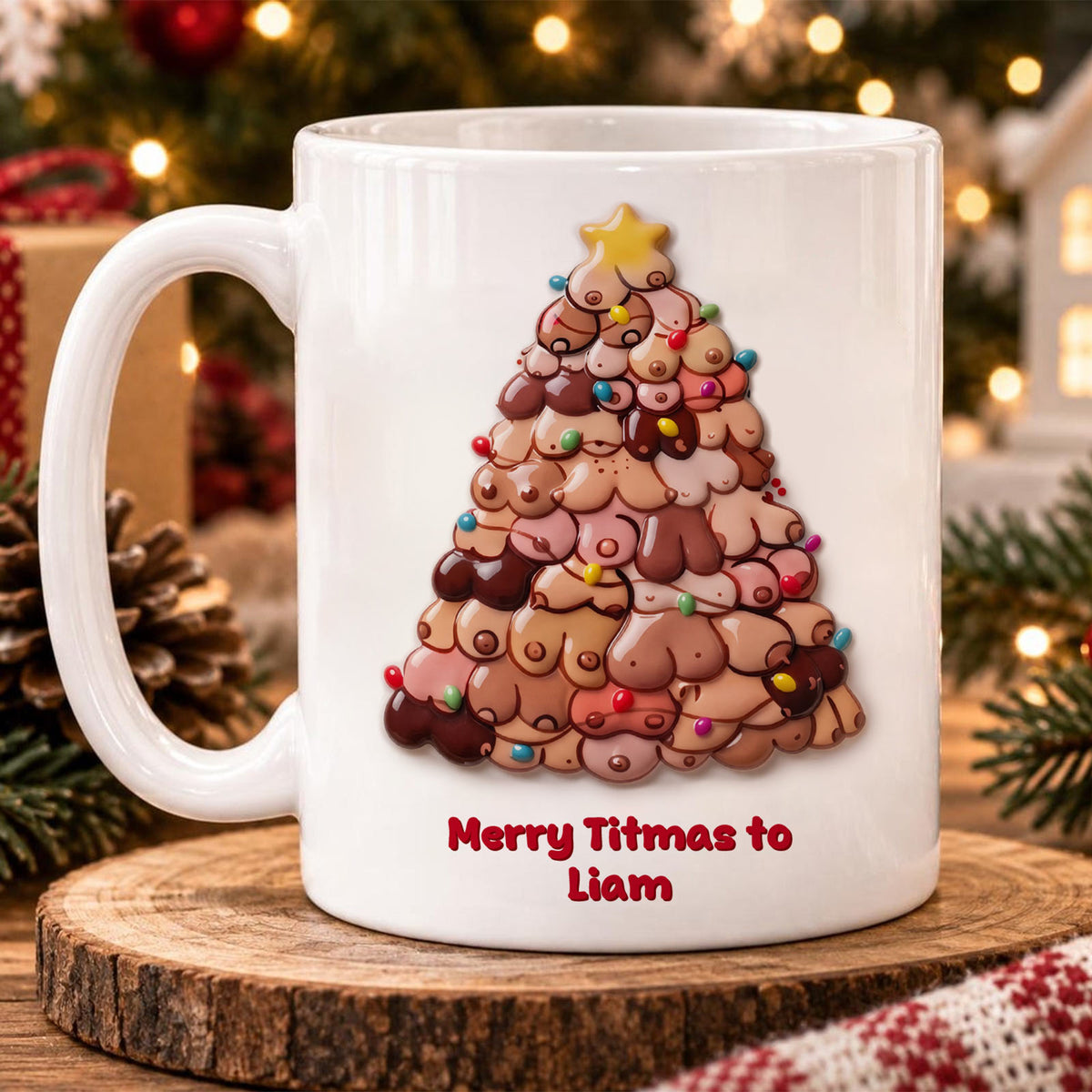 Mug de Noël personnalisé avec effet 3D, tasse à café en céramique drôle et personnalisée avec prénom pour les fêtes