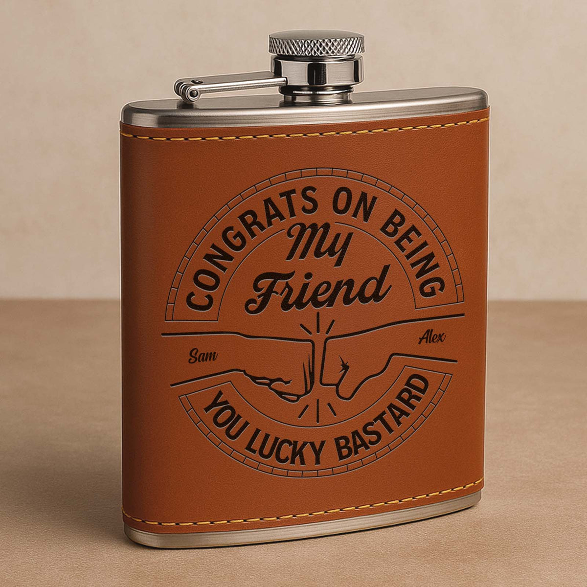Friend - Congrats On Being My Brother - Personalized Leather Flask