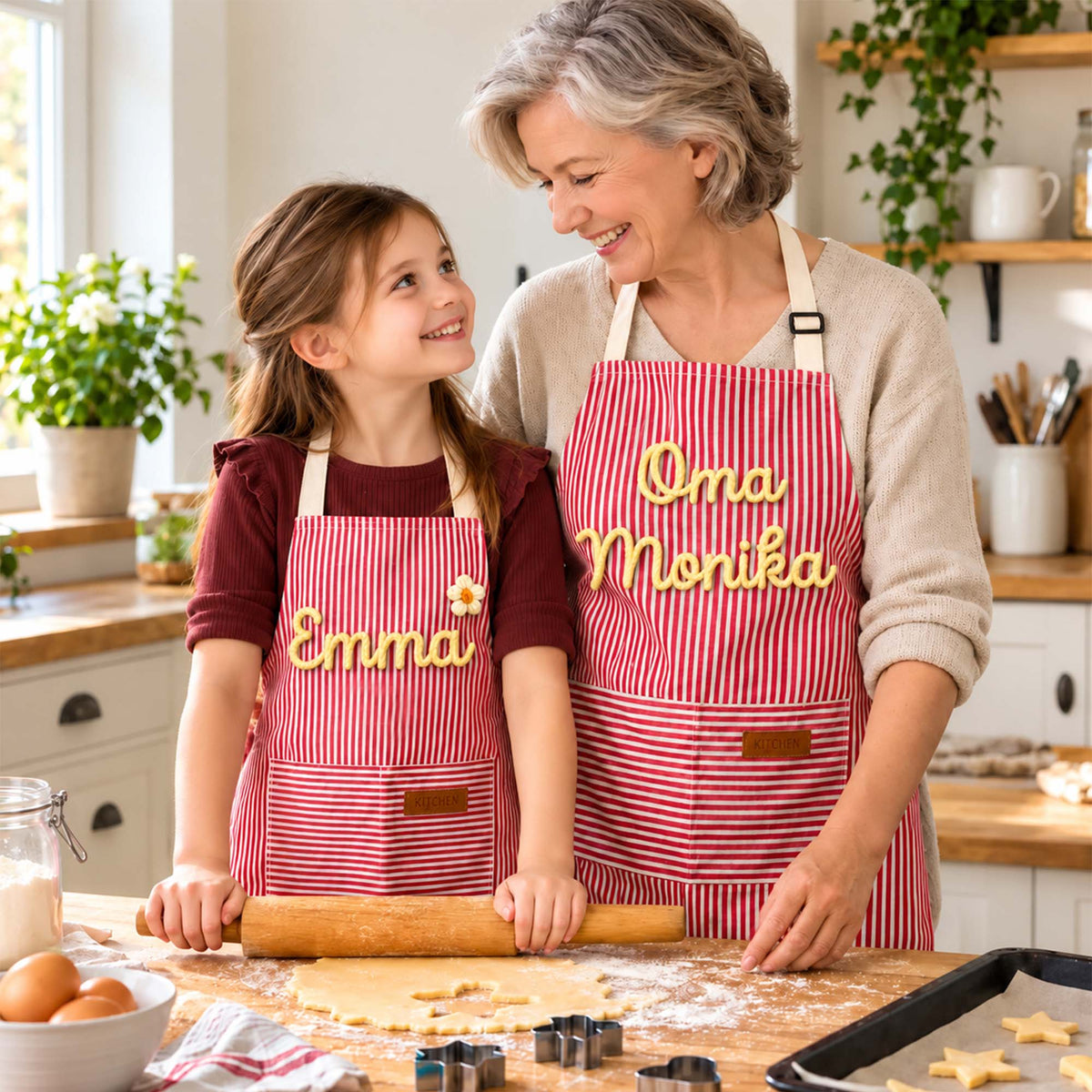 Tablier personnalisé – Prénom en lettres 3D en fil, joli cadeau de pâtisserie pour la famille