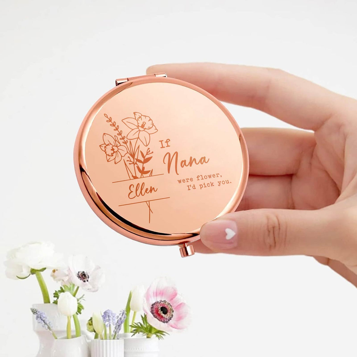 Family - Flower of My Heart - Personalized Compact Mirror