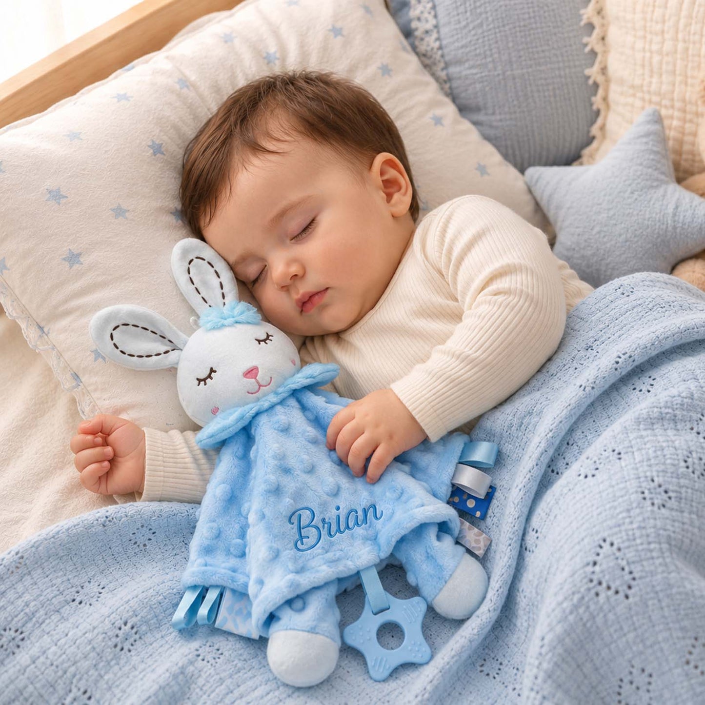 Personalized Minky Dot Lovey Blanket, Embroidered Name, Crinkle Sensory Security Toy
