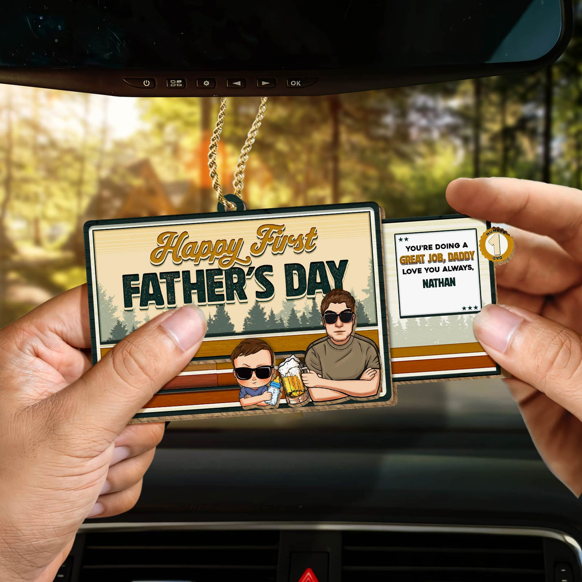 Father - Happy First Father's Day - Personalized Wooden Slider Card