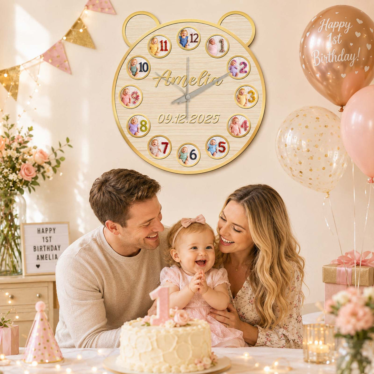 Personalized Baby Milestone Clock - Custom Gift for Parents, First Birthday Celebration & Nursery Wall Decor