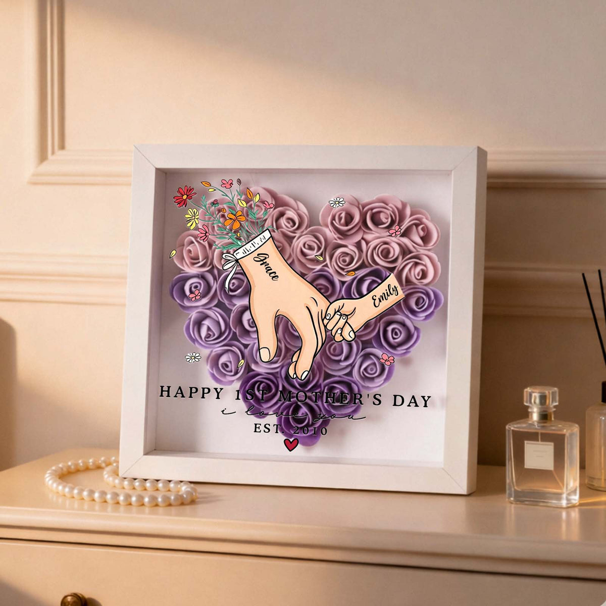 Personalized Mother’s Day Floral Shadow Box – Custom Gift for Mom