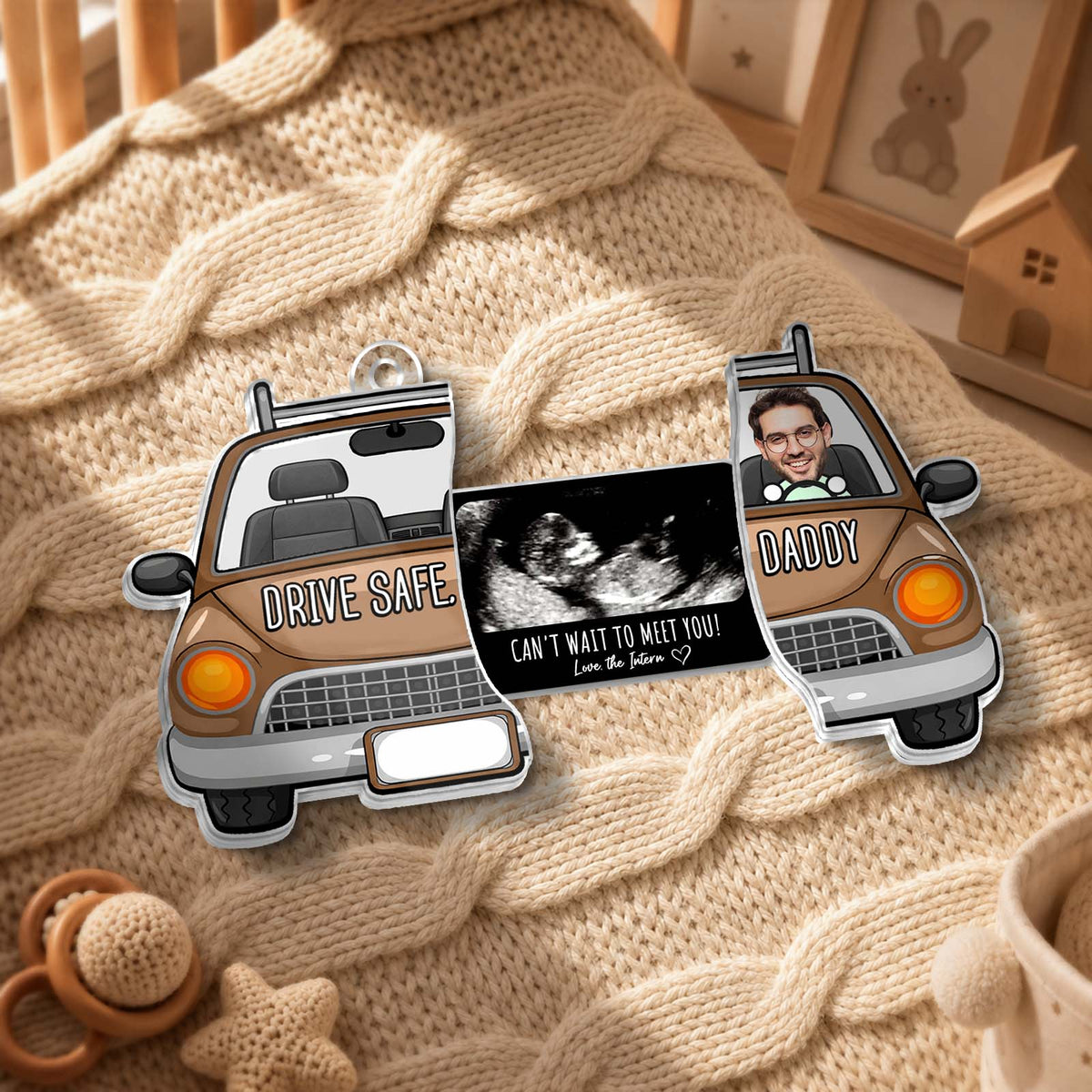 Personalized Drive Safe Daddy Ultrasound Photo Keychain-Custom Photo Car Keychain, Drive Safe Gift for Dad