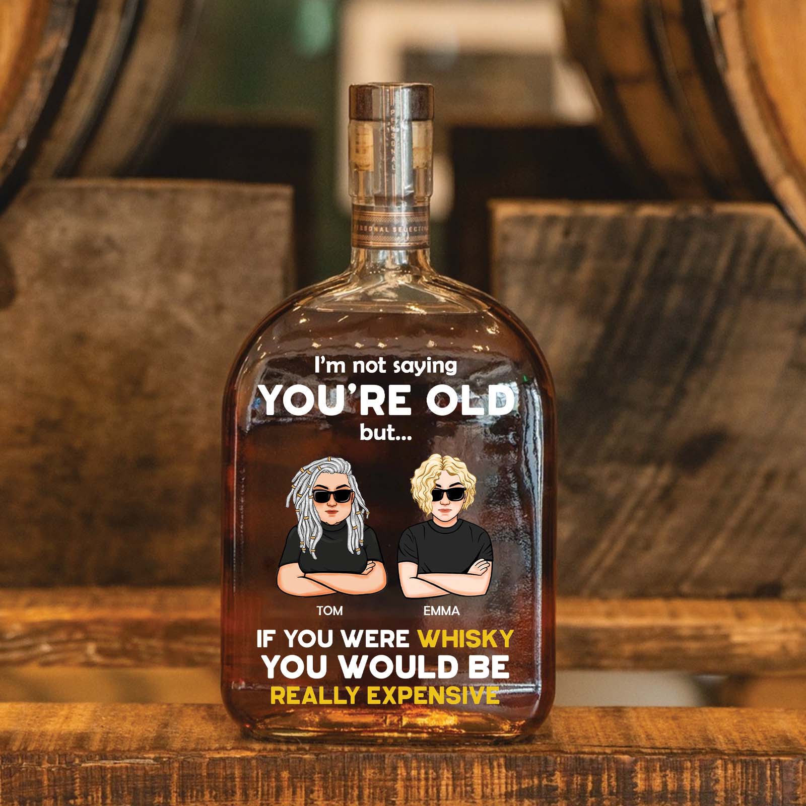 Personalized “I’m Not Saying You’re Old” Whiskey Bottle – Funny Gift for Friend & Coworker