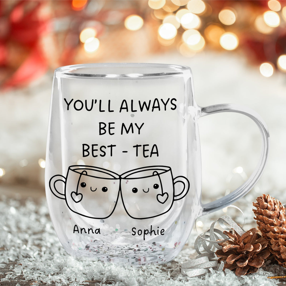 Bestie - Best Tea - Personalized Double Walled Glass Cup