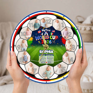 My First World Cup 2026 Baby Clock – Personalized First Year Milestone Keepsake, Custom Baby Photo Soccer Nursery Decor