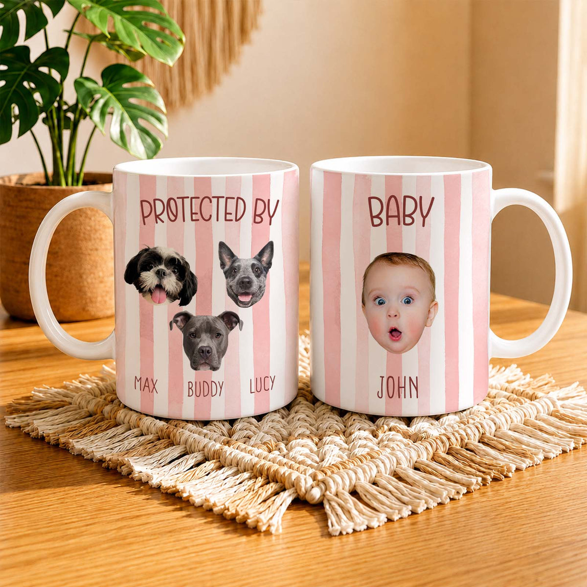 Custom Striped Pet Mug – Personalized Pet & Baby Photo Mug, Family Coffee Mug Gift