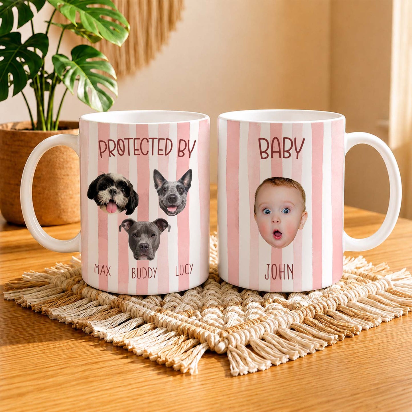 Custom Striped Pet Mug – Personalized Pet & Baby Photo Mug, Family Coffee Mug Gift