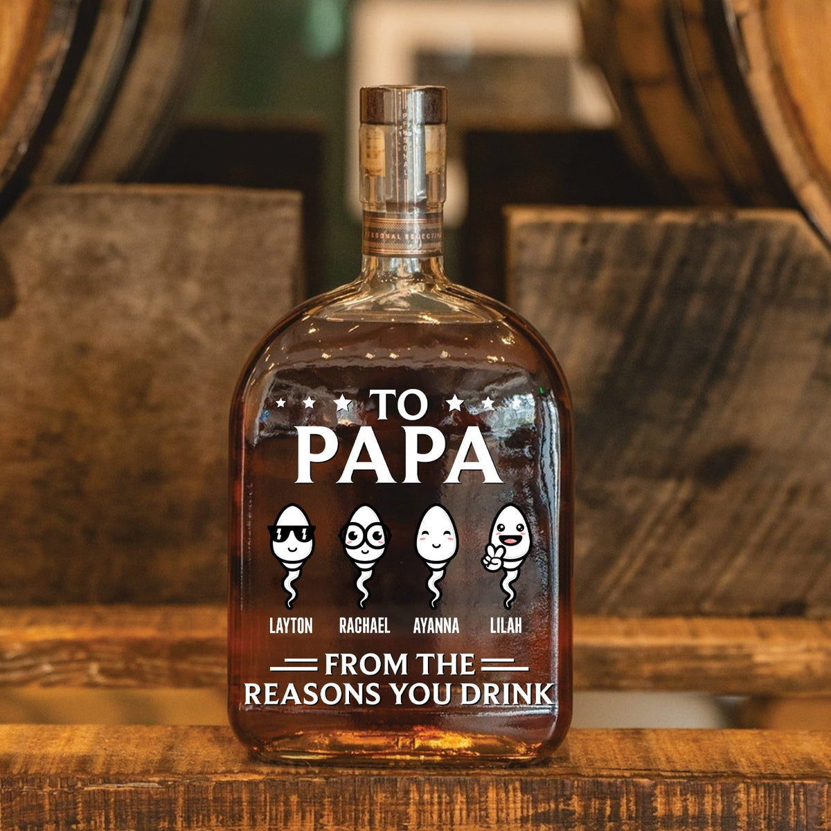 From The Reasons You Drink – Personalized Whiskey Bottle for Dad