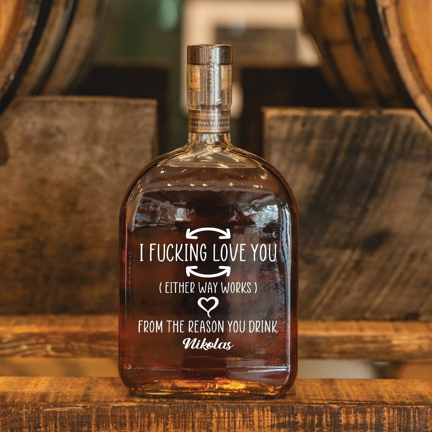 Personalized “I Love You” Whiskey Bottle – Custom Name Funny Gift for Couples