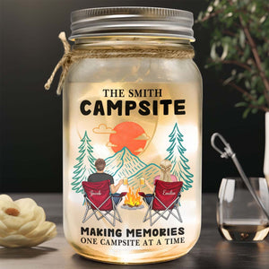 Couple - Husband & Wife Camping Partners For Life - Personalized Jar Night Light