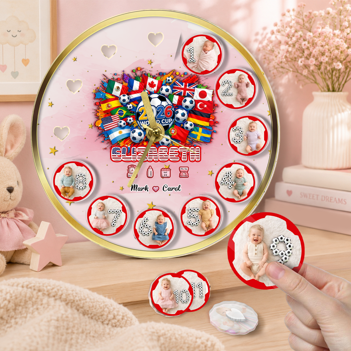 World Cup 2026 Baby Clock – Personalized First Year Milestone Keepsake, Soccer Baby Gift ⚽👶🕒