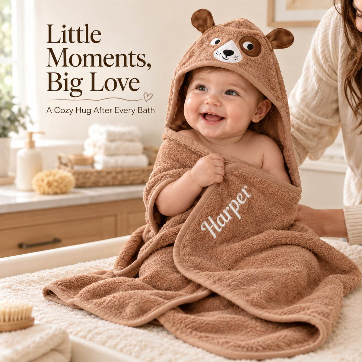 Personalized Hooded Baby Towel, Custom Name Animal Bath Towel for Babies