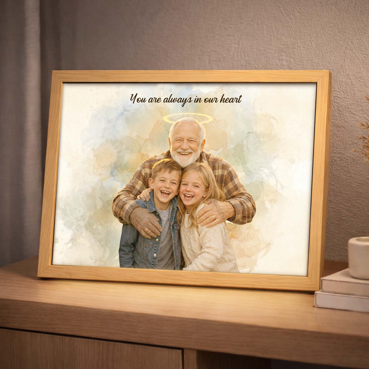 Personalized Wooden Light Up Photo Frame – In Memory of Grandpa, LED Frame