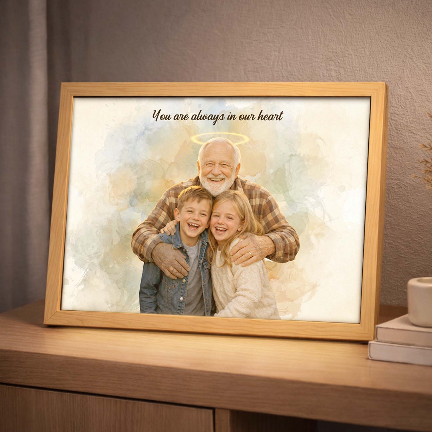 Personalized Wooden Light Up Photo Frame – In Memory of Grandpa, LED Frame