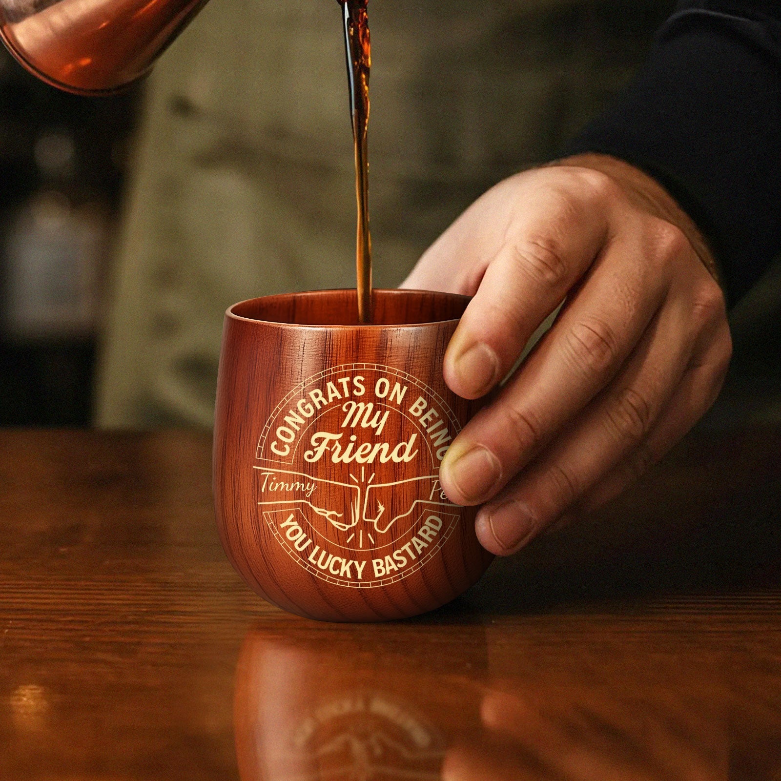 Brother - Congrats On Being My Brother, You Lucky Bastard - Personalized Wooden Bourbon Drinking Glass