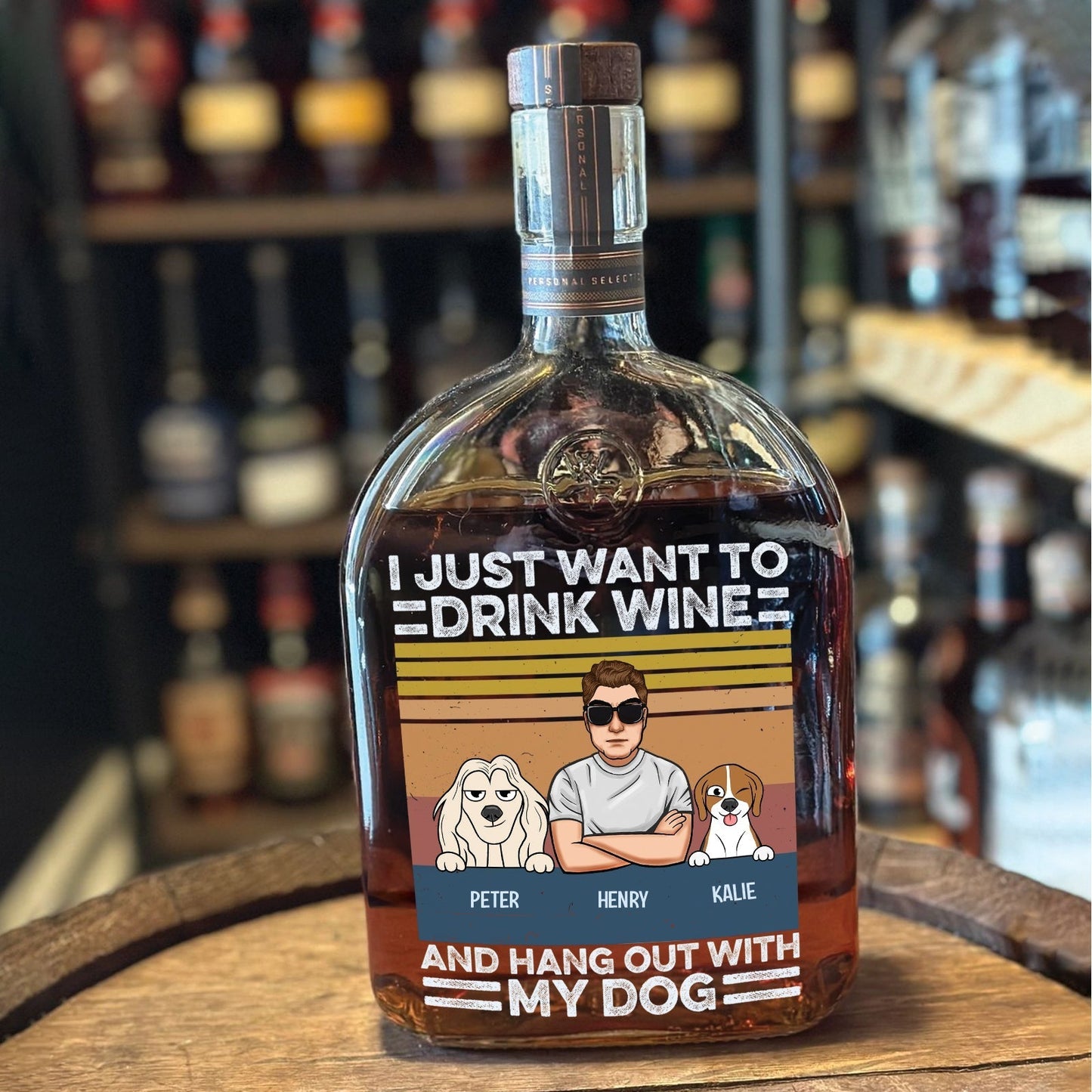 Wine, Dogs & Zero Plans – Personalized Whiskey Bottle for Dog Lovers