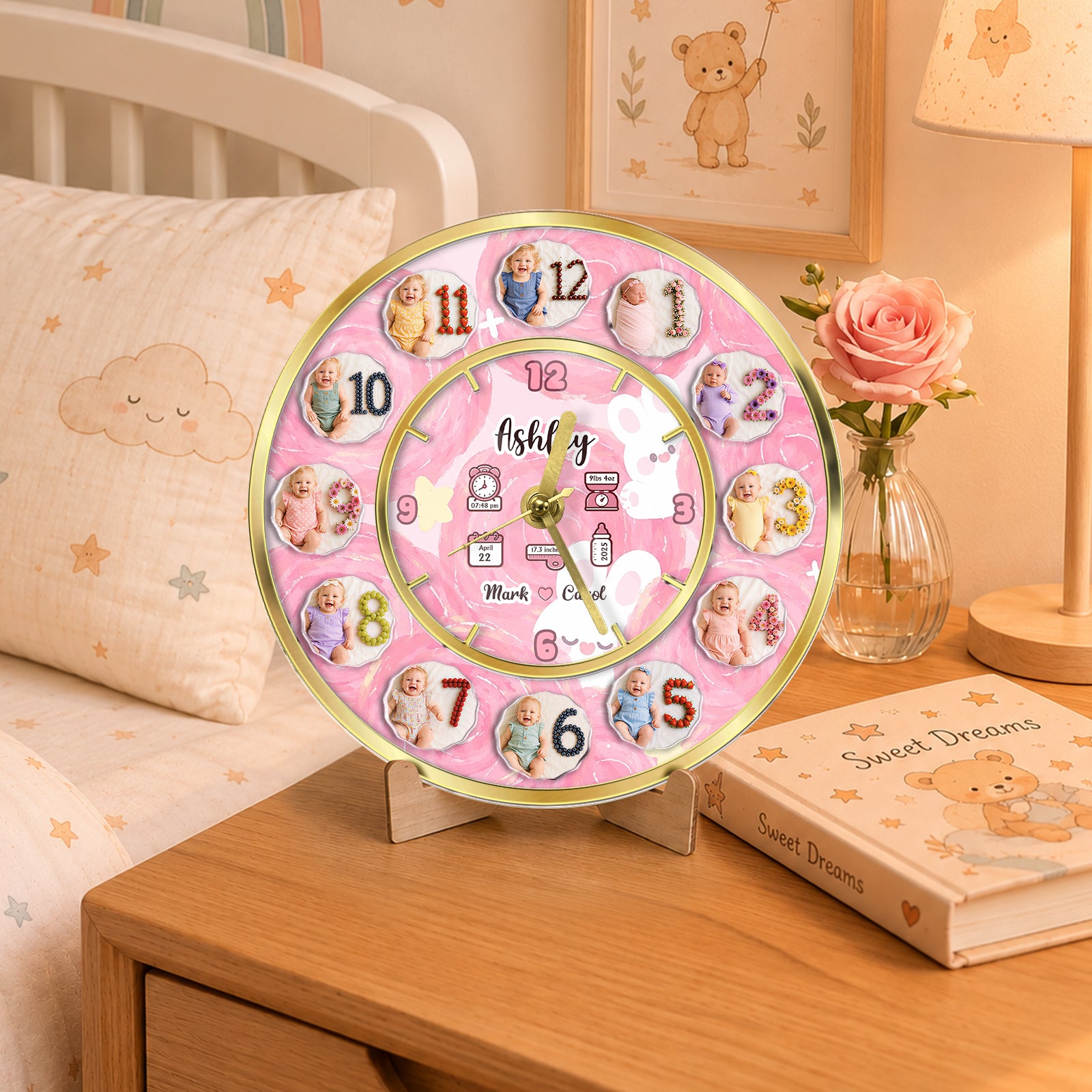 3D Acrylic Baby Clock - Custom Photo Baby Clock, Personalized Baby Milestone Keepsake Gift for Nursery, Birthday, Baby Shower &amp; Newborn Celebration