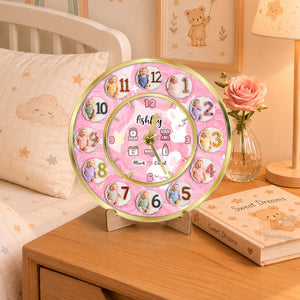 3D Acrylic Baby Clock - Custom Photo Baby Clock, Personalized Baby Milestone Keepsake Gift for Nursery, Birthday, Baby Shower &amp; Newborn Celebration
