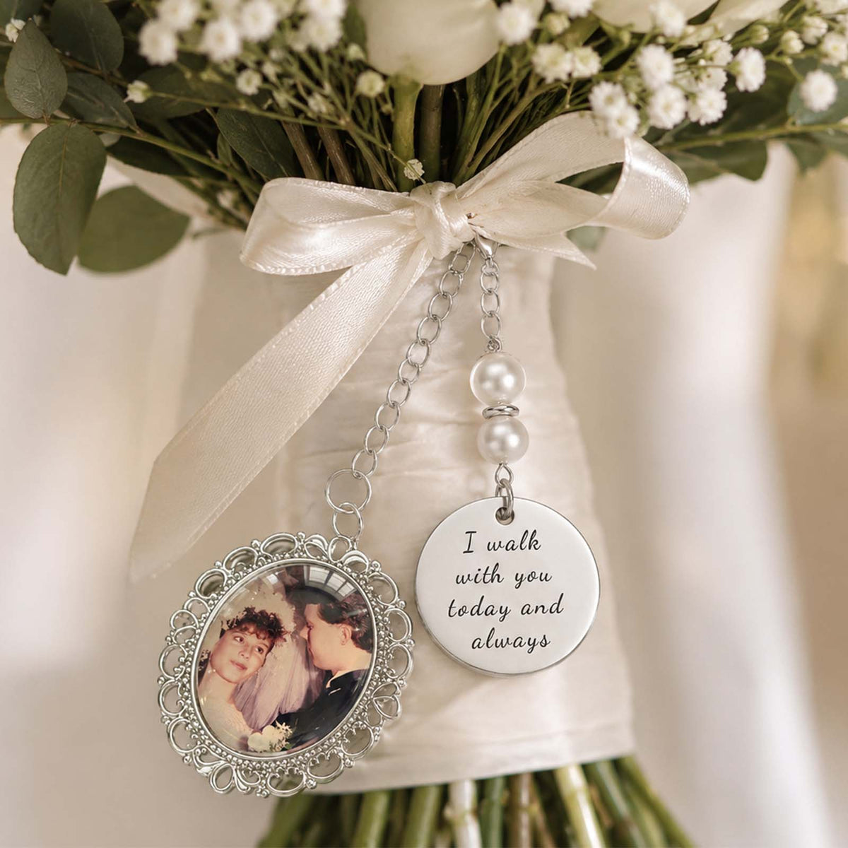 Personalized Memorial Bridal Bouquet Charm – Custom Photo Wedding Keepsake for Loved Ones in Heaven