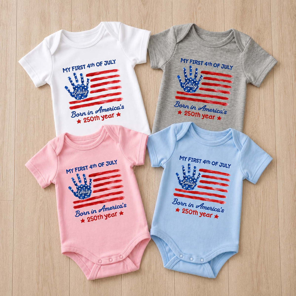 My First 4th of July Personalized Baby Onesie - Custom Name Patriotic Independence Day Bodysuit
