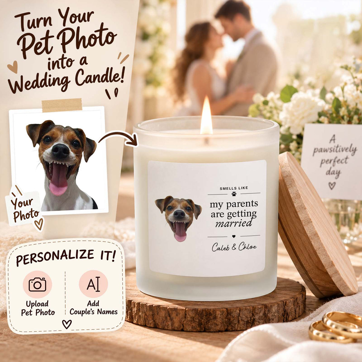 Smells Like My Parents Are Getting Married Candle - Custom Pet Photo Reveal Scented Candle for Couples