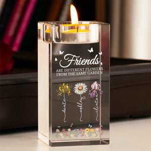 Bestie - Sisters Are Different Flowers From The Same Garden - Personalized Crystal Candle Holder