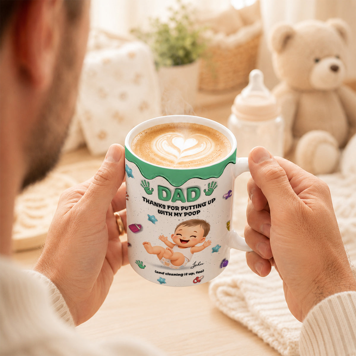 Personalized "Thanks for Putting Up With My Poop" Mug - Funny Baby Gift for Dad, Mom, Custom Mother's Day, Father's Day Coffee Cup