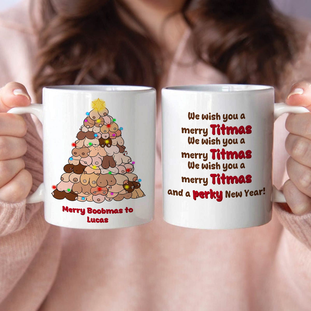 Mug en céramique personnalisé de Noël, tasse à café des fêtes avec prénom personnalisé, cadeau de Noël