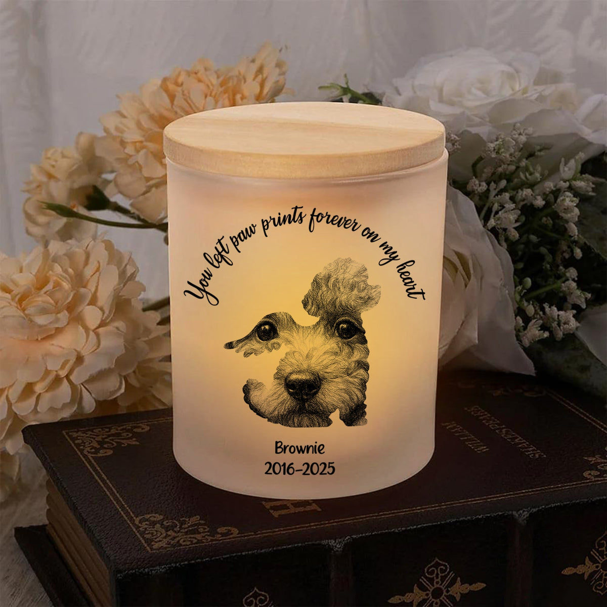 Cadeau commémoratif pour amoureux des animaux - Pot de bougie personnalisé avec LED