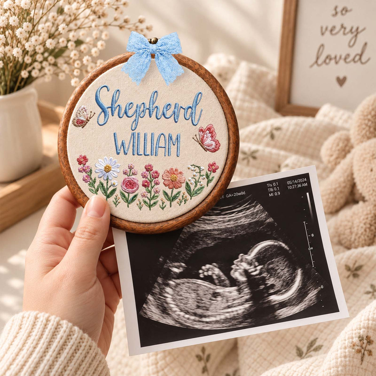 Personalized Embroidered Baby Announcement Sign, Custom Name Nursery Keepsake