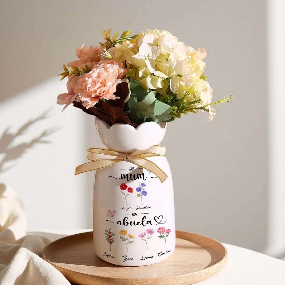 Custom Birth Flower Vase – Personalized Gift for Mom & Grandma