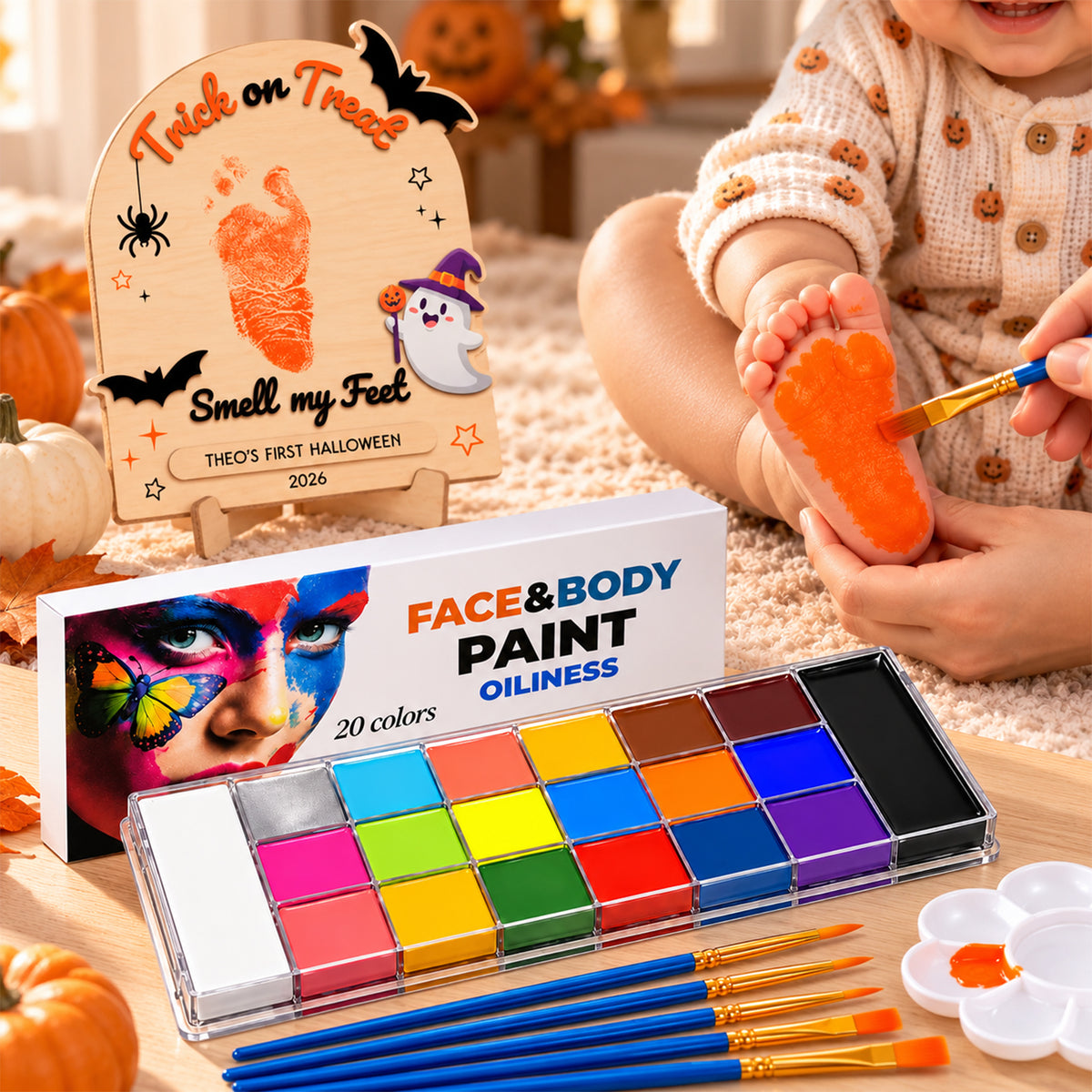 20 Colors Professional Face and Body Oil Paint Set - Washable Body Painting Makeup Palette with Brushes for Halloween, Cosplay, Party & Kids