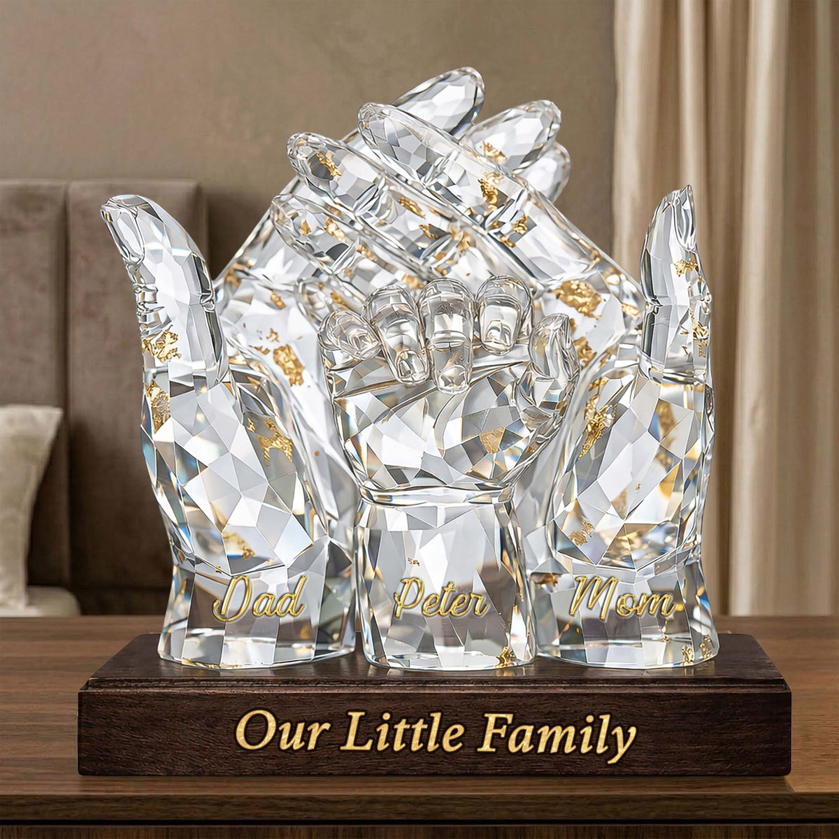 Our Little Family Acrylic Plaque – Personalized Crystal Hands Gift for Mom & Dad
