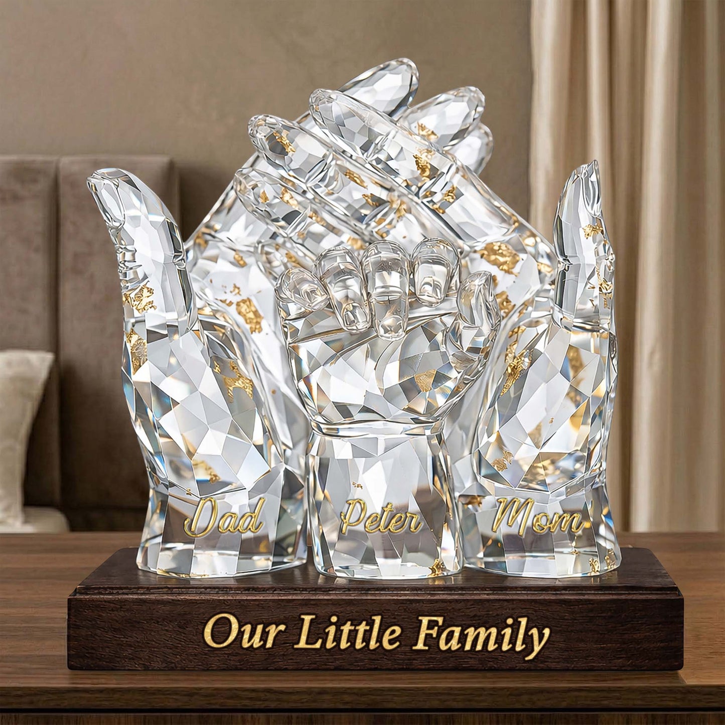 Our Little Family Acrylic Plaque – Personalized Crystal Hands Gift for Mom & Dad
