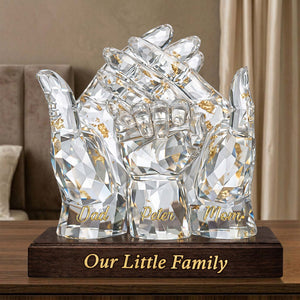 Our Little Family Acrylic Plaque – Personalized Crystal Hands Gift for Mom & Dad