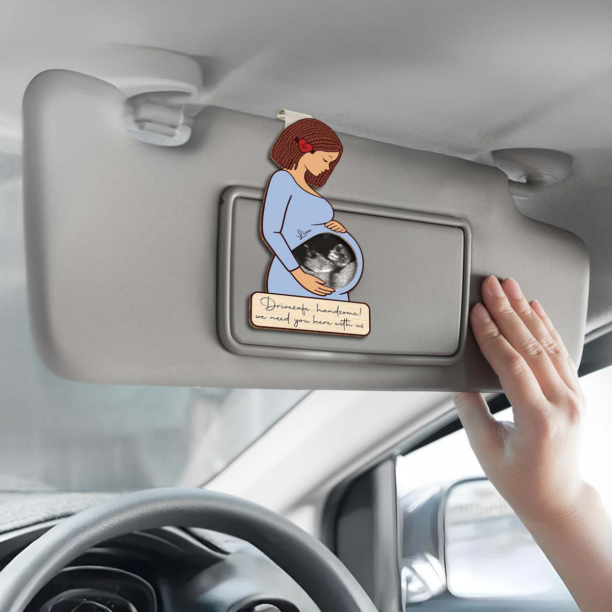 Personalized Drive Safe Car Visor Clip – Custom Baby Ultrasound Gift for Dad