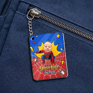 Personalized Spider-Baby Hidden Photo Keychain – Custom Baby Superhero Keepsake Gift