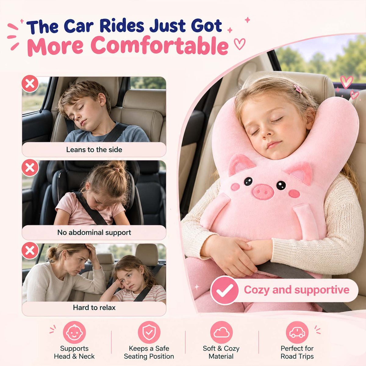 Personalized Car Sleeping Pillow, Custom Name Animal Plush Pillow for Kids