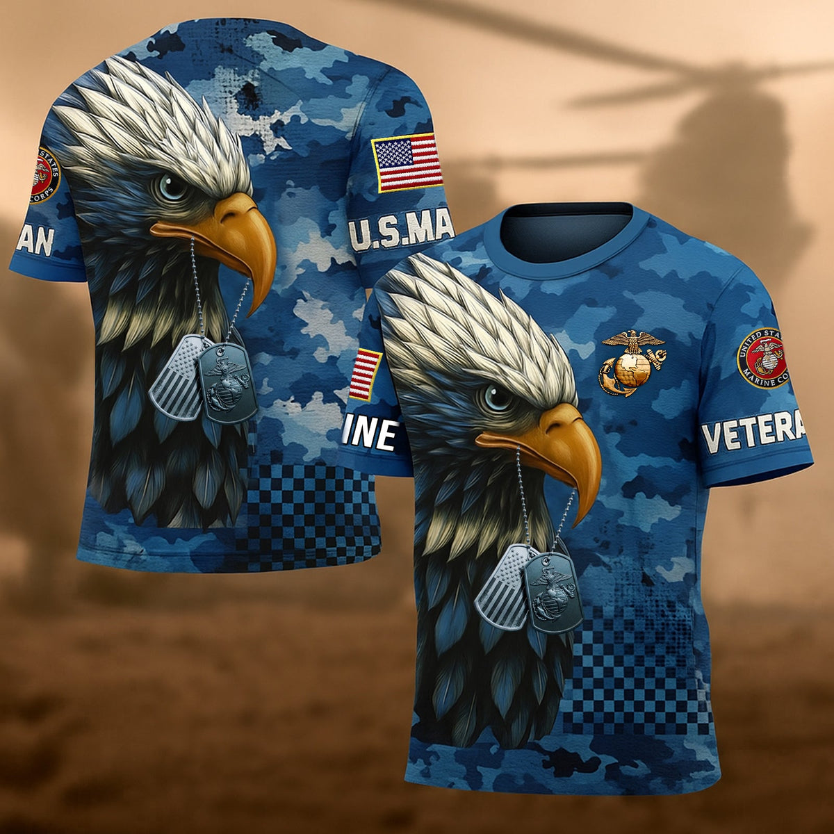 USMC Eagle Veteran Warrior Shirt - Full Print Camouflage