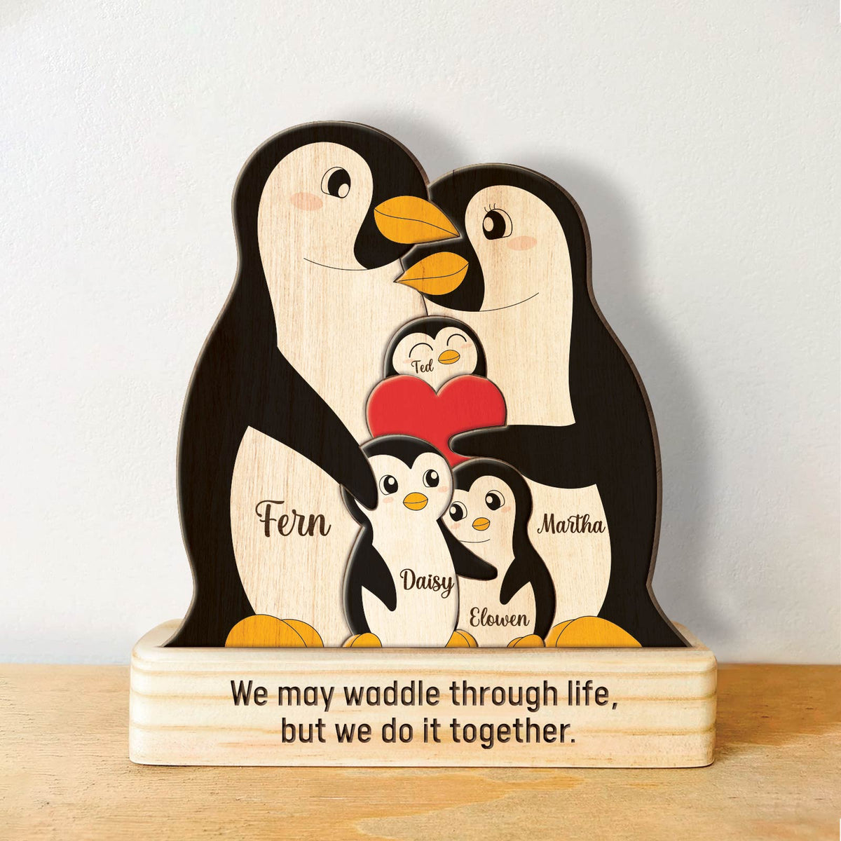 Famille - Quand les manchots trouvent leur partenaire, ils restent ensemble pour toujours - Puzzle en bois personnalisé avec des manchots