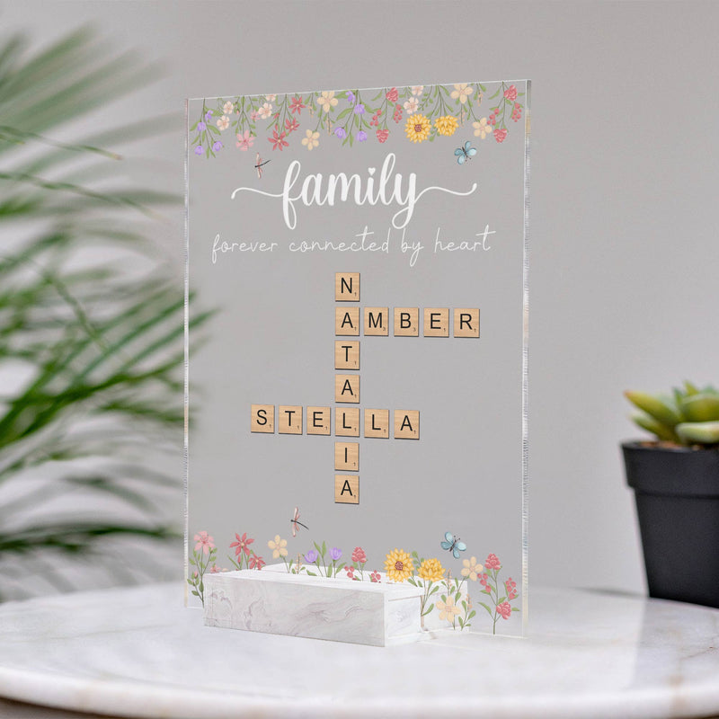 Bestie - Forever Connected By Heart - Personalized Crossword Acrylic Plaque