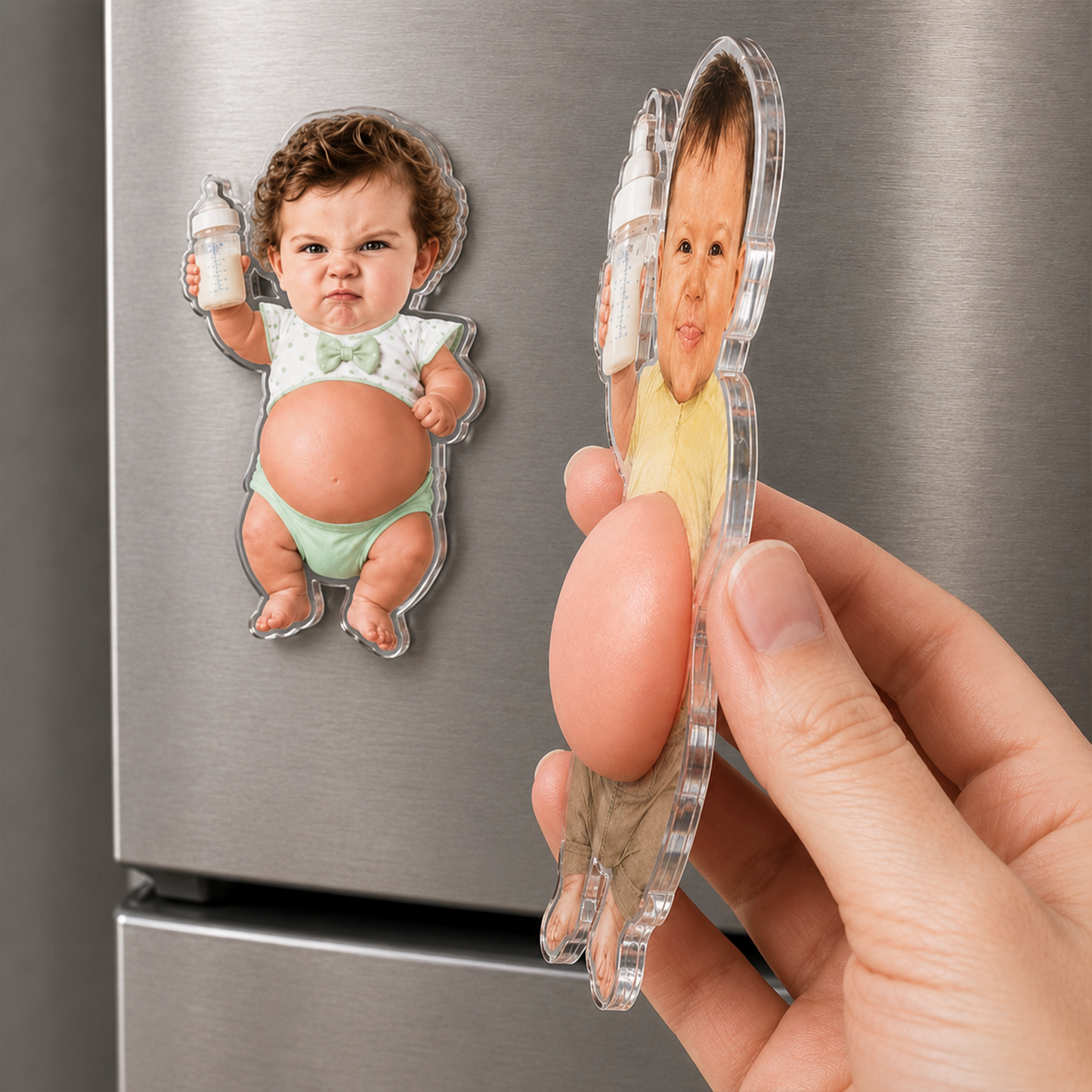 Custom 3D Baby Face Squishy Belly Fridge Magnet, Personalized Baby Keepsake Gift for Mom & Dad